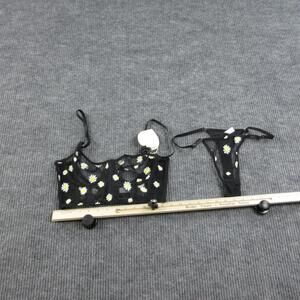 Moxy Intimates Bra Set Womens M Black Bralette Mesh Daisy Embroidered Sheer NWT